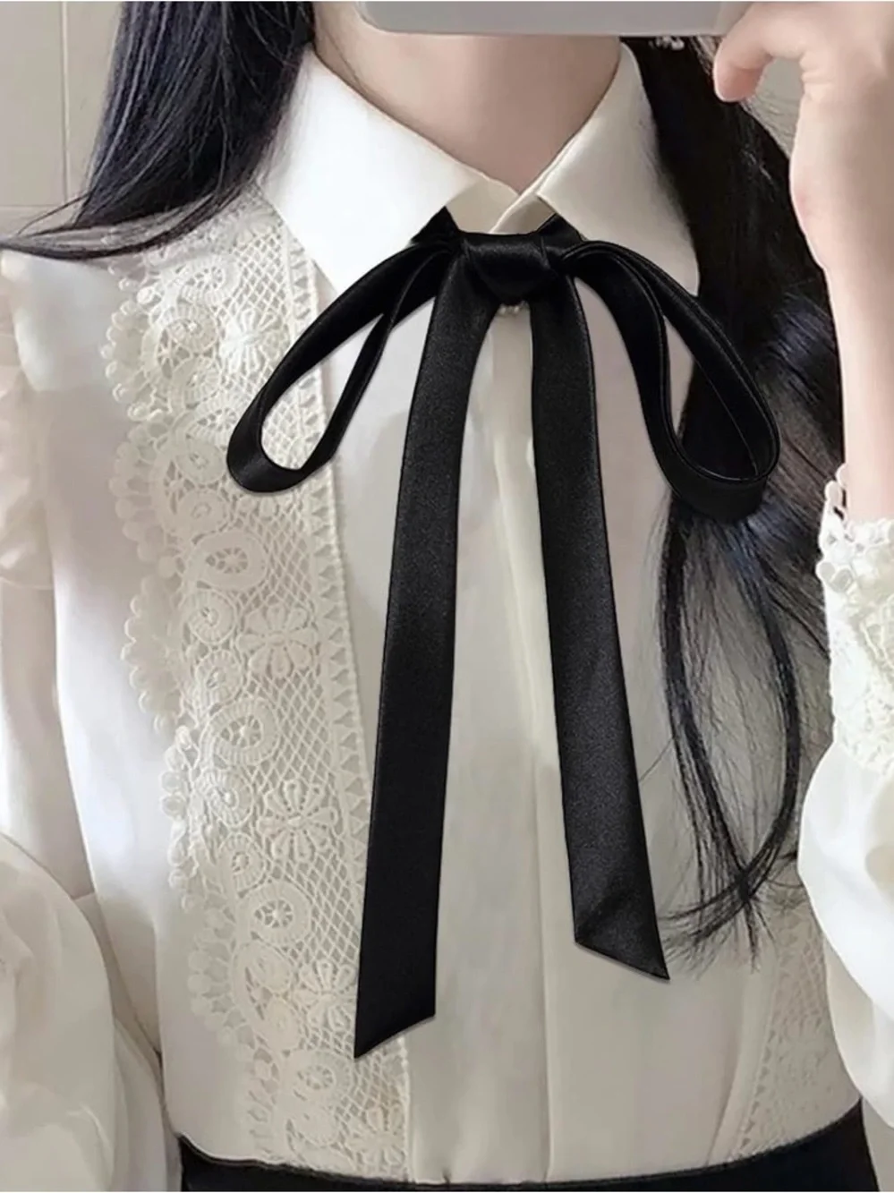 Black Satin Bowtie - Women